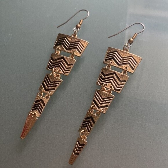 Gold and Black Aztec Drop Earrings - Picture 4 of 7